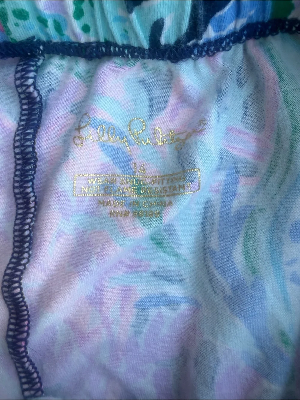 Lilly Pulitzer Girls Sammy Pajama Set High Tide Navy Mermaid Size 14 Pants Top